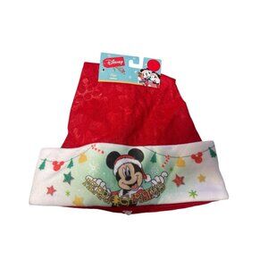 Disney Mickey Mouse Christmas Santa Hat Red & White Fleece Holiday Accessory For